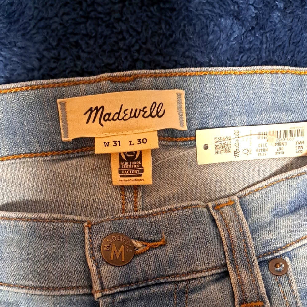 Madewell Women's Blue Jeans Slim 31/30 New W/tag.